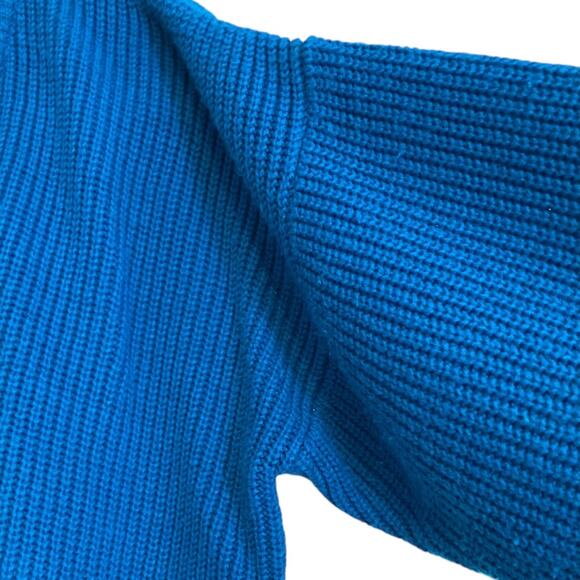 Womens Vintage 80s J&L Sports Cerulean Blue Low V Neck Cable Knit Sweater Size M - Picture 12 of 16